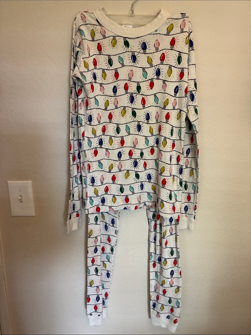 Kids Hanna Andersson White Holiday Light Print Pajama Set size 14